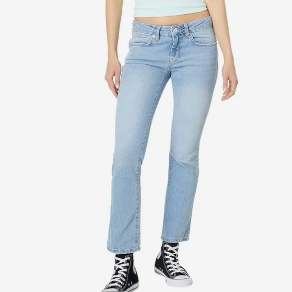 Free People We the free Liv cropped Cotton Elastic Blue Flare Denim Jeans -27 - Picture 4 of 9